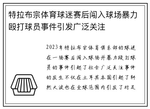 特拉布宗体育球迷赛后闯入球场暴力殴打球员事件引发广泛关注